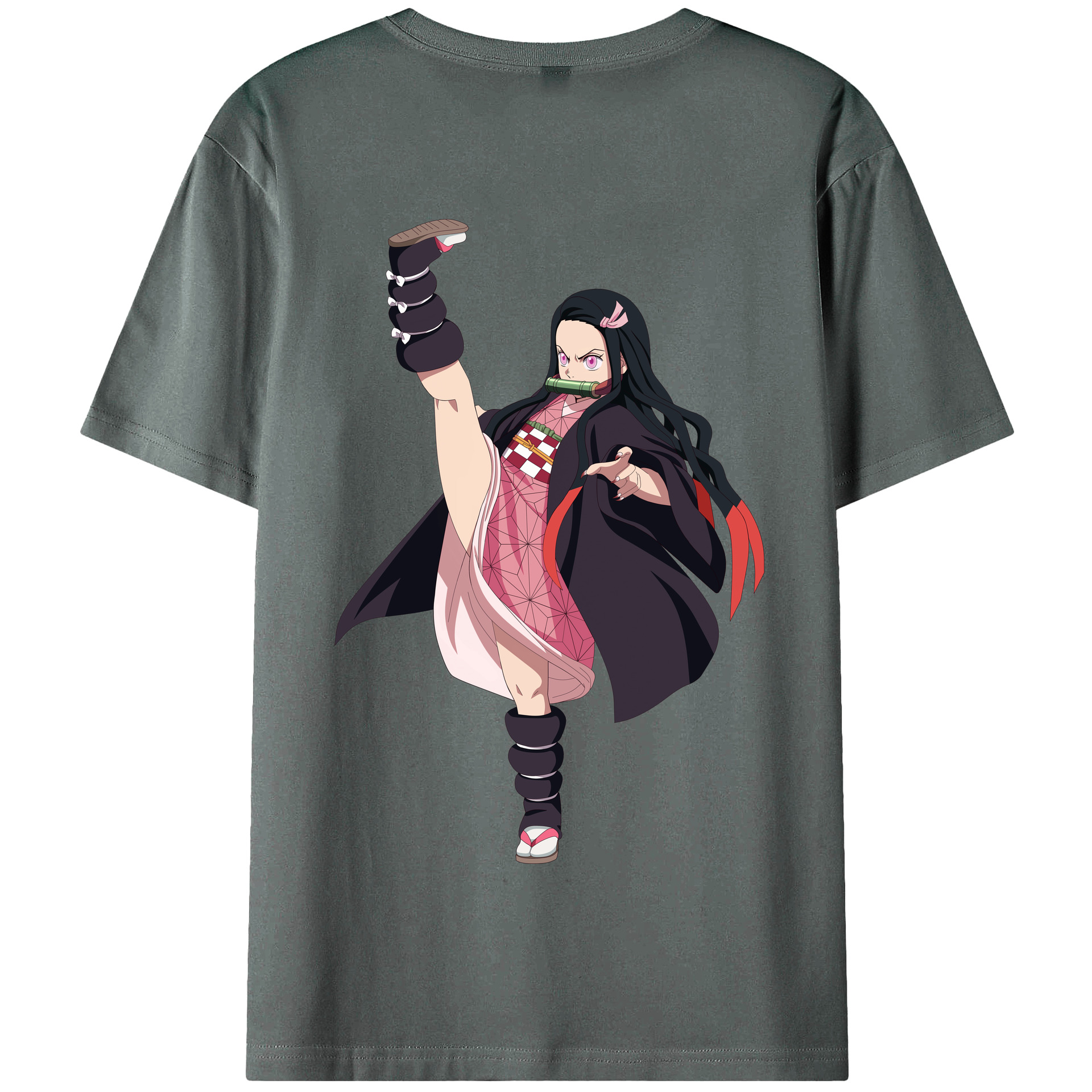 （画像用） 鬼滅の刃（きめつのやいば）竈門 禰󠄀豆子／かまど ねずこ Kamado Nezuko 綿100％半袖Tシャツ（背面プリント）